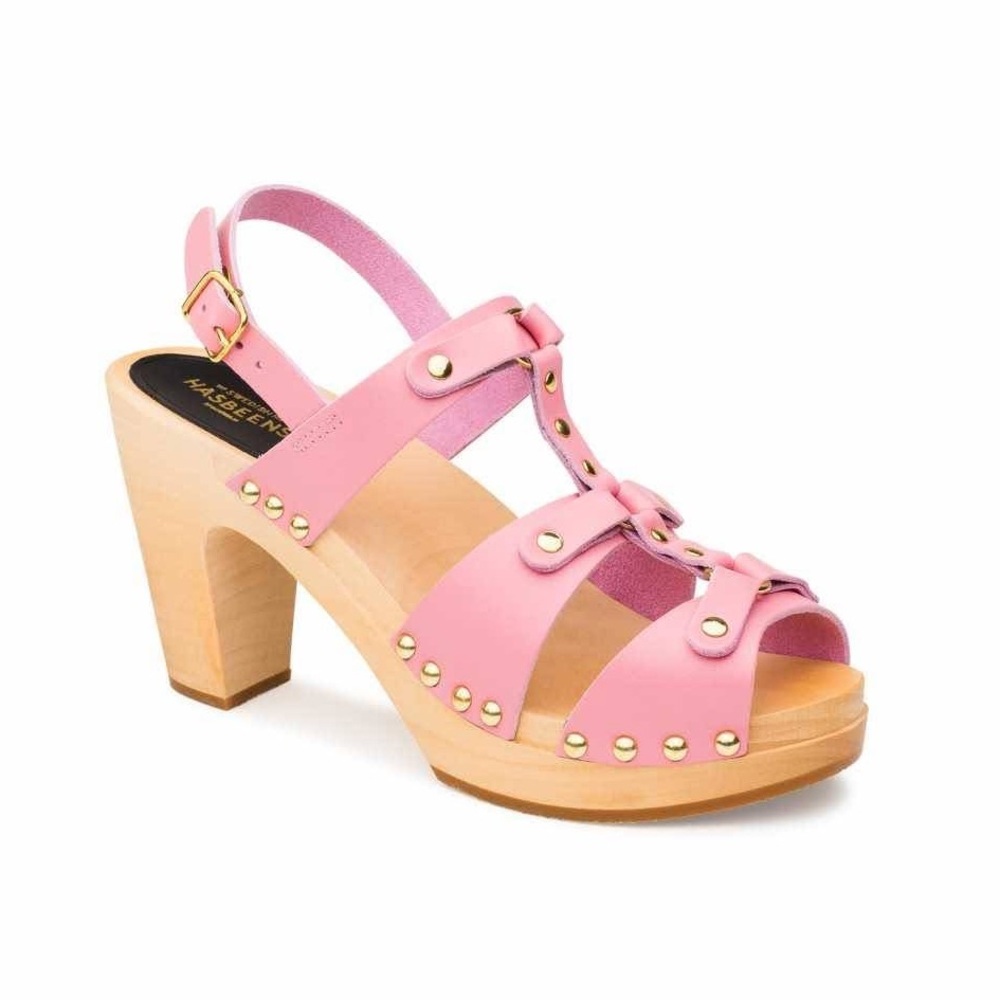 Pink Leather Sandals with Studded Accents